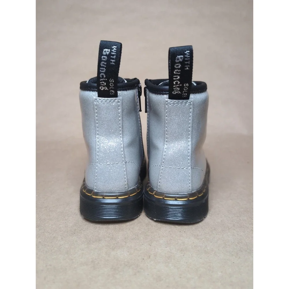 Dr. Doc Martens Toddler 9 UK 8 Glitter Lace-Up Boots 1460 Silver Zipper Sparkly